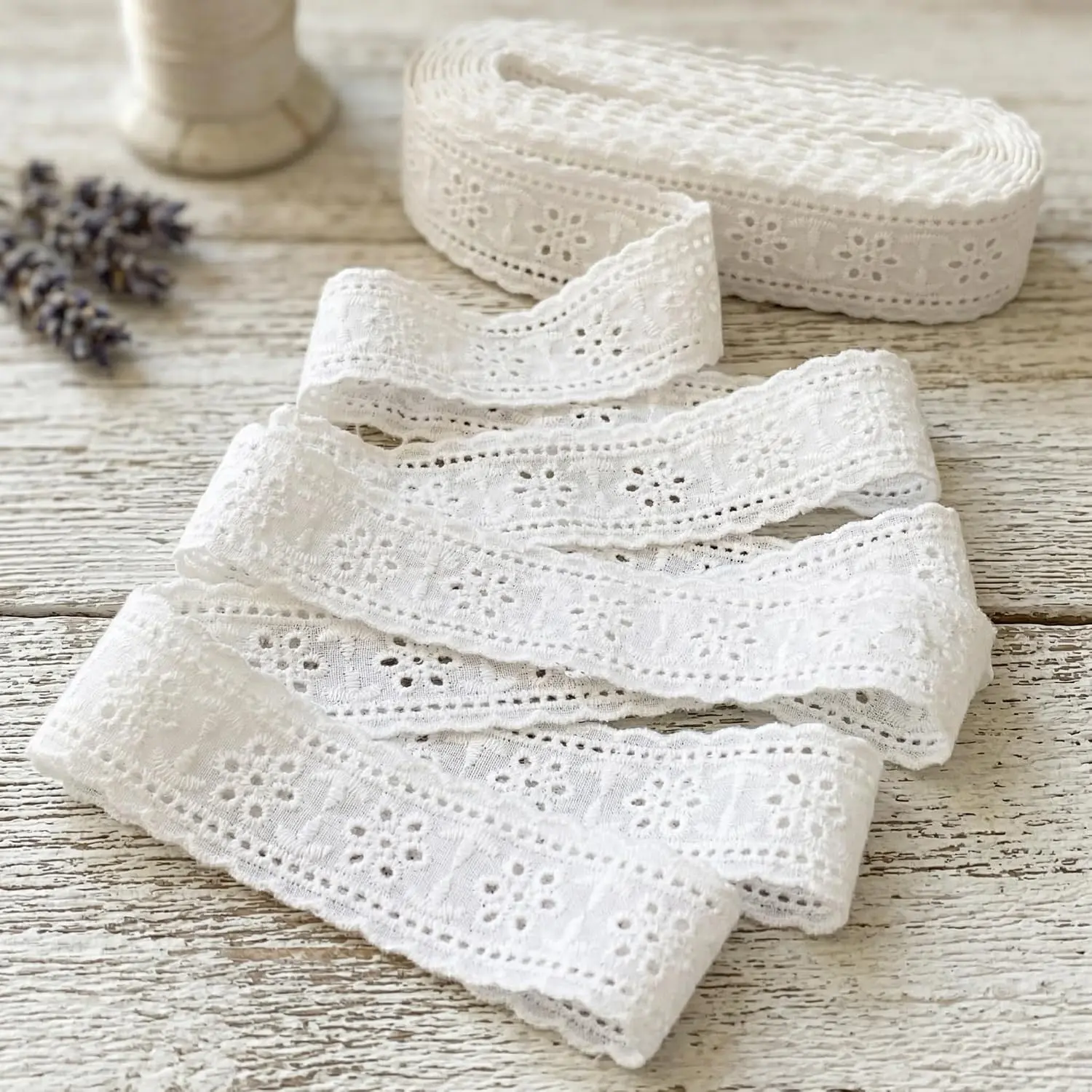 Eyelet Lace Trim 7 Yards White Cotton Lace Ribbon Embroidery Craft Lace for Sewing, Baby Clothes, Pets Clothes