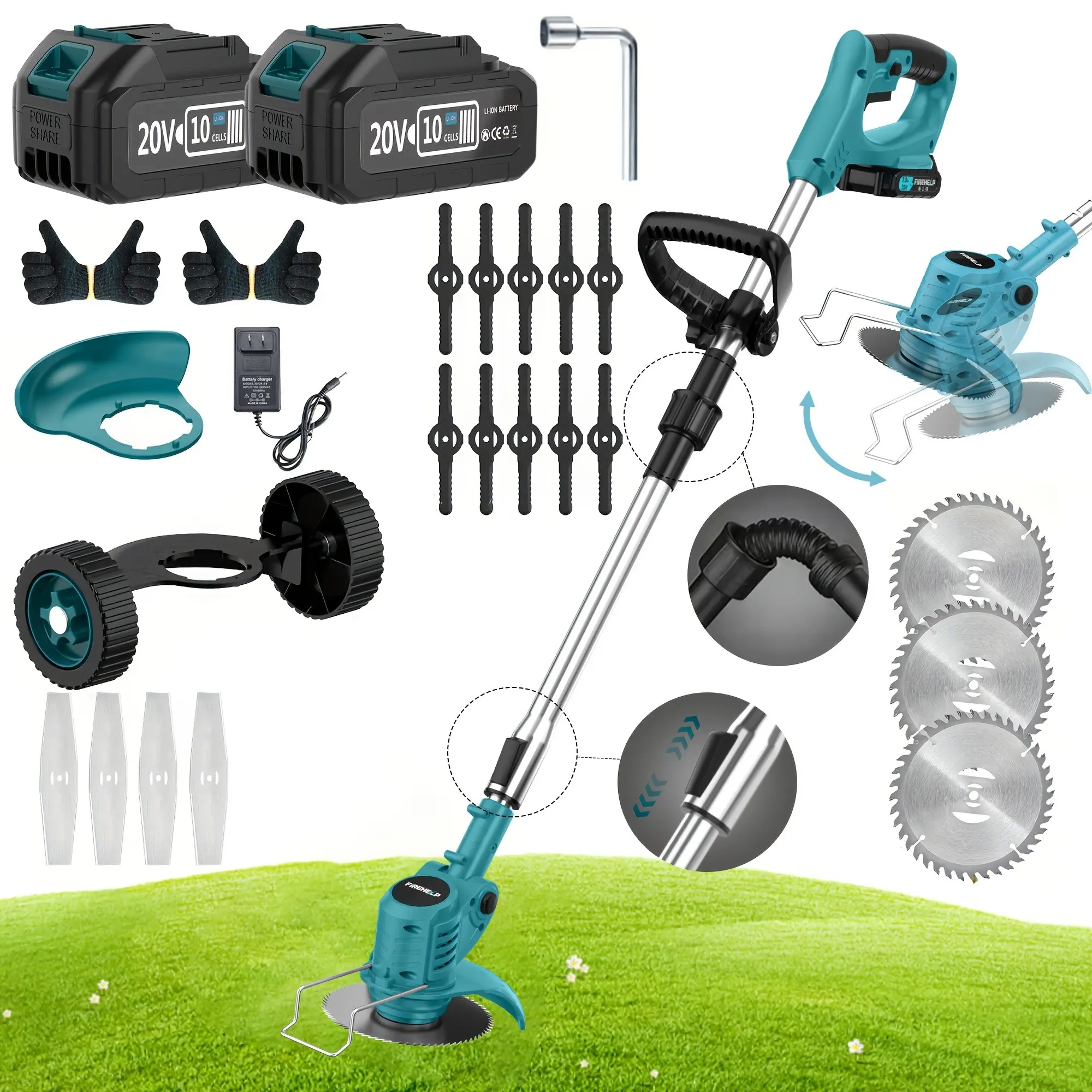 Major Upgrade for The 2026 New Model! Electric Lawnmower, Portable Electric Lawnmower for Home Use, 20V with 1/2 Lithium Battery, 3 Types Of Blades, Cordless Handheld Lawnmower, Multi-functional Lawnmower for Backyards, Lawn Trimmer, Christmas Gift.