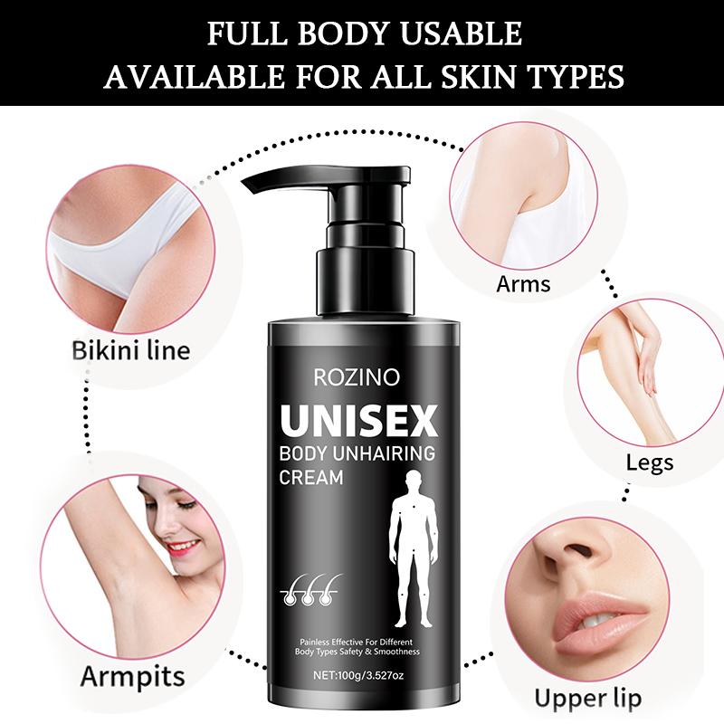 Rozino Body Hair Removal Cream 100g, Black Push Tube, Easy Apply for All Skin Types