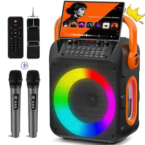 Karaoke Machine with Dual Wireless Mics,Powerful Stereo Sound & LED Lights–Bluetooth 5.3 Party Speaker for Family Fun,Kids & Home Parties