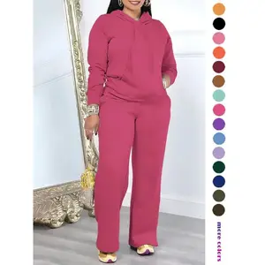 Two-Piece Set Women's Solid Drawstring Hoodie & High Waist Pants Set, Casual Long Sleeve Pocket Hooded Sweatshirt & Straight Leg Trousers for Spring & Fall, Ladies' Clothes for Daily Wear