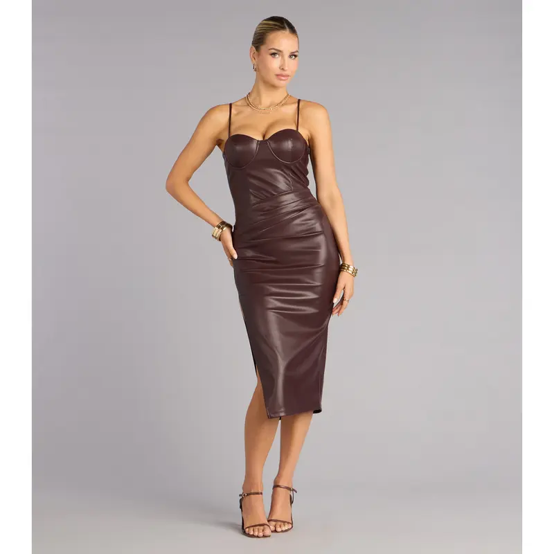 knee length dresses for ladies Faux Leather Midi Tank Dress main image 0