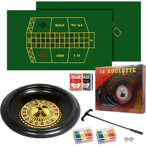 16 Inch Casino Roulette Wheel Game Set with 120 Chips, 2 Pairs of Poker, Double-Edged Table Mat, Rake, Roulette Balls for Roulette & Texas Hold'em
