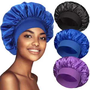 Sleep Bonnets Hair Bonnet Sleeping 3 Pack Satin Bonnet Silk Women Large Wide Soft Band Sleep Cap Curly Hair Braids