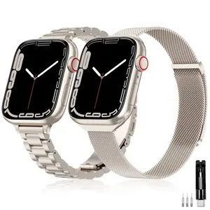 2 Pack Slim Stainless Steel Band & Milanese Mesh Band Compatible with Apple Watch Band 38mm 40mm 41mm 42mm(s10), Thin Metal Replacement Bands for iWatch Series SE 10 9 8 7 6 5 4 3 2 1 rolex e