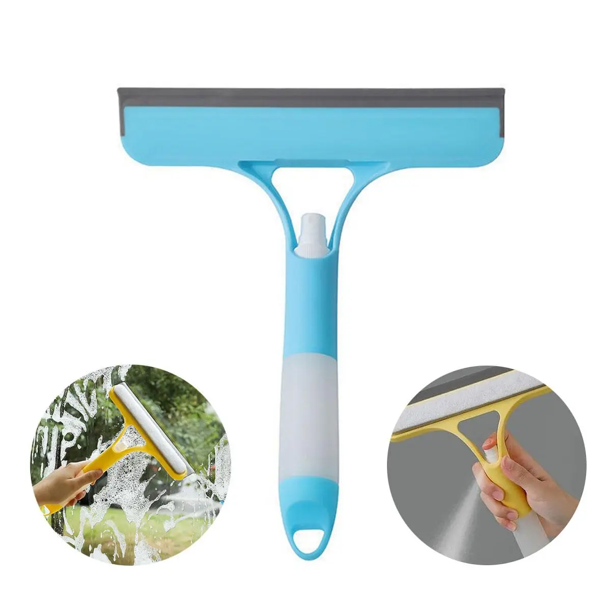 3 in 1 Window Cleaning Scraper, Cleaner Window Squeegee with Sprayer, Squeegee and Scrubber Spray Bottle Window Squeegee for Shower Glass, Mirrors, Car and Home,All-Purpose Window Cleaner Tool