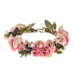 Adjustable Flower Crown Floral Headpiece Floral Crown Wedding Festivals Photo Props baby pink