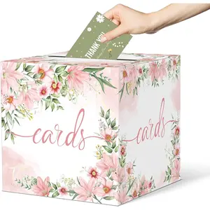 Watercolor Pink Floral Card Box Wedding Card Box Holder Gift Cards Receiving Box for Party Graduation Bridal or Baby Showers, Raffle Ticket Box Money Box for Birthday Party Retirements Anniversaries