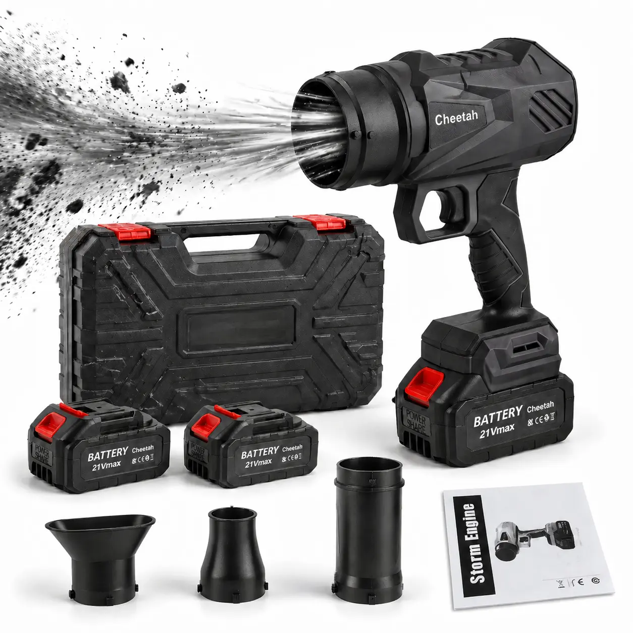 21V Max Cordless Leaf Blower & Vacuum Kit, Portable Outdoor Cleanup Tool for Leaves/Debris, Lawn Care, Workshop Use with 2 Batteries, 3 Nozzles, Storage Case, Manual