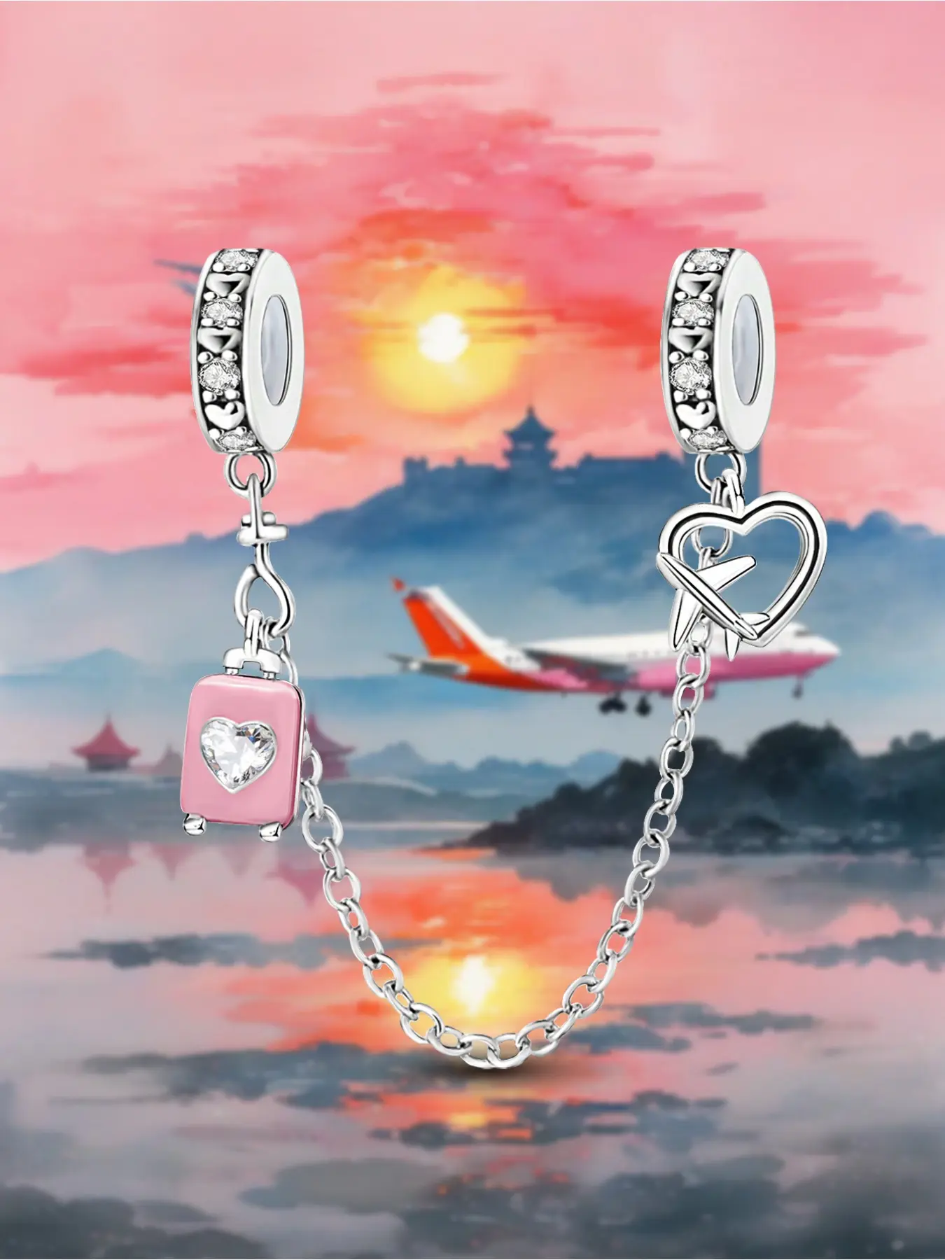 1Pc New Design Luggage Airplane Safety Chain Beaded Charm DIY Jewelry Making Kit for Colorblock Bracelet Creative Craft Materials Holiday Gift Pendant Women Birthday Gift Daily Wear Accessories Bracelet With Charms Beaded Bracelets