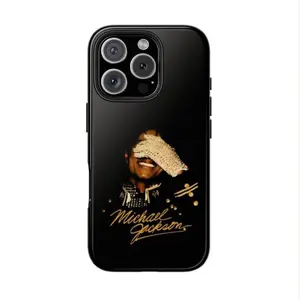 Michael Jackson Tough Phone Case with Iconic Glove Pose & Gold Signature - 2D Design Suitable for iPhone 17-11 Pro Max/Plus and  Samsung Galaxy S23-25 - Impact Resistant Polycarbonate & TPU Lining - Protective Phone Cover