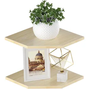 Corner Shelves, 12 Inch Corner Shelf Wall Mounted with Wire Hole, 2 Tier 13.3 Inch Deep Wooden Corner Hanging Shelving for Wall Storage, for Speaker,  Box, Light White