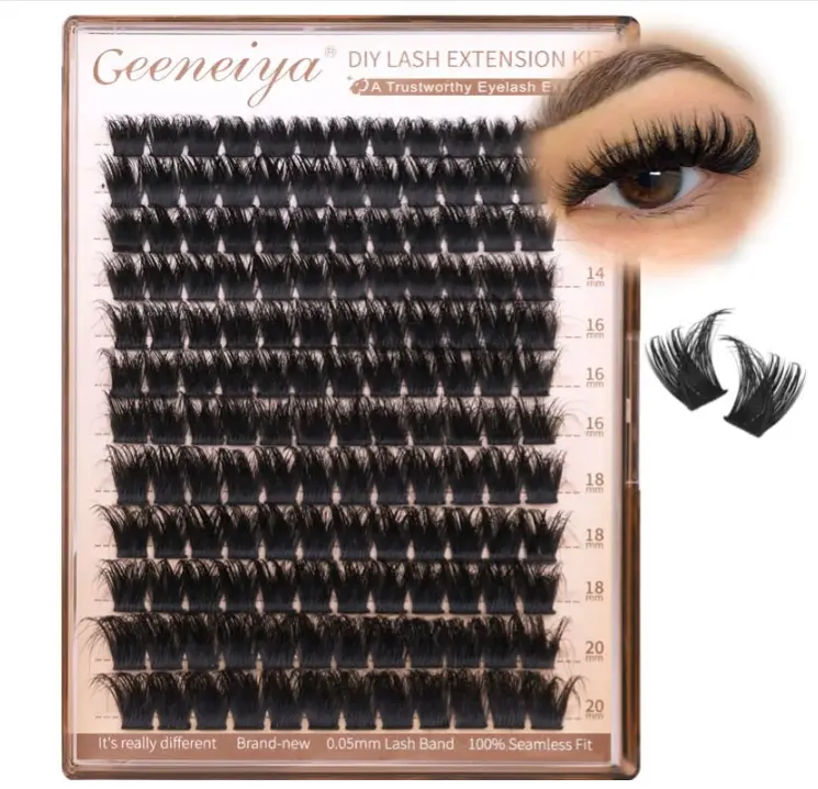 Geeneiya Lash Clusters 200D Full Eyelash Clusters 10-20mm Thick D Curvature Lash Extension Wispy Cluster Eyelash Extensions DIY Individual Eyelashes for Beginners