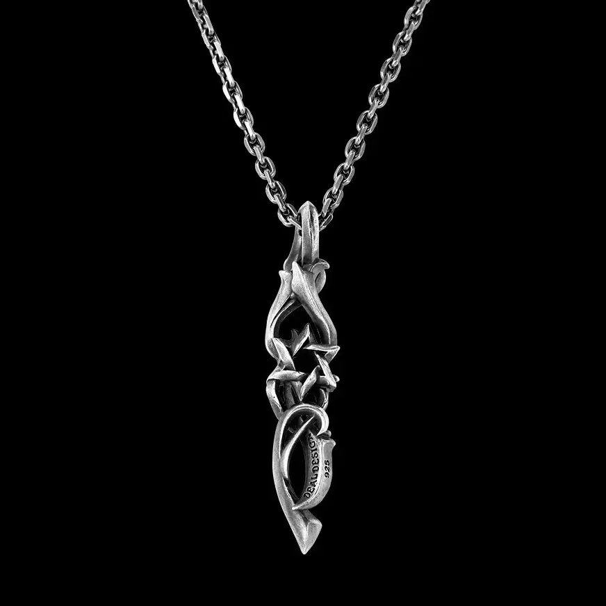 Mens Hexagram Pendant Necklace, Copper Plated Silver Vintage Thorn Design with 17.7 Inch Chain, Hip Hop Streetwear Clavicle Necklace for Men, Unique Statement Jewelry for Daily Wear Gift for Him Birthday Anniversary