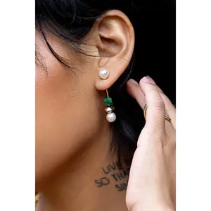 Twice Pearled Bar Earring