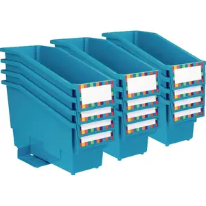 Non-Tip Book and Binder Holders, 5½” by 13½” by 7¾” (Set of 12), 21 Colors Available - Magazine Folder Bins with Stabilizer Wings, Built-in Label Holder, Durable Won't Fall Over