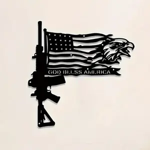 Metal Gun Flag Wall Decor, Independence Day Metal Art, Vintage Wall Art, Room Decor, Home Lobby Bedroom Kitchen Outdoor Wall Decor, Holiday Gift, Patriotic Decor, Decoration