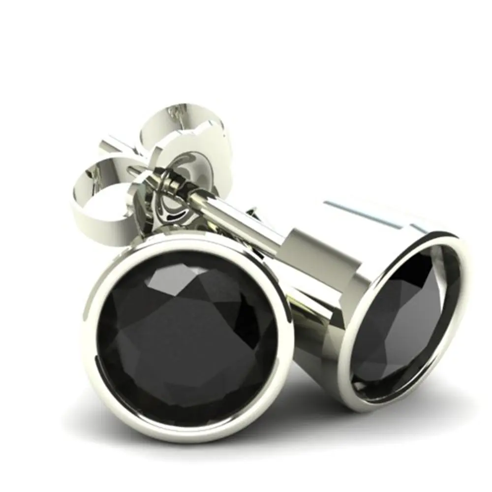 .33Ct Round Brilliant Cut Heat Treated Black Diamond Stud Earrings in 14K Gold Round Bezel Setting .33Ct Round Brilliant Cut Heat Treated Black Diamond Stud Earrings in 14K Gold Round Bezel Setting