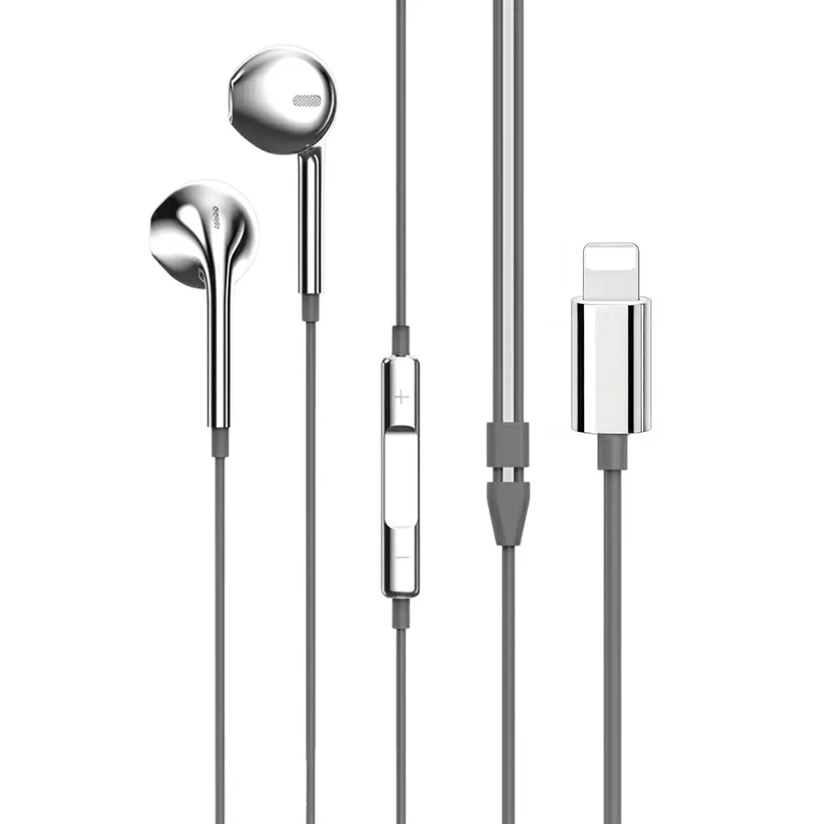 Chrome Metallic Silver Electroplated Wired Earphones, Y2K Style Lightning Headphones with Mic Volume Control, Plug & Play In-Ear Earbuds Compatible with iPhone 7/8/X/11/12/13/14 Series, No Bluetooth Needed Audio Vintage