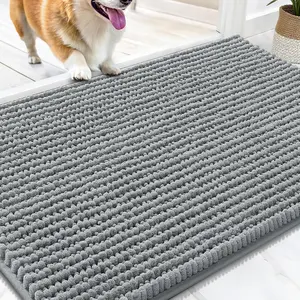 OLANLY 30x20 Ultra-Absorbent Chenille Dog Mat, Non-Slip Washable Dirt-Trapping Indoor Entryway Mat, Quick-Dry Pet Bed (Grey)