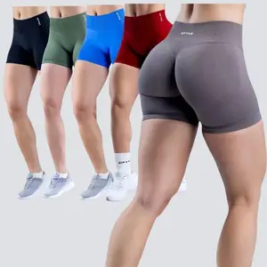 DFYNE Impact Logo Low-Waist Seamless Yoga Shorts Scrunch Butt Gym Workout Biker Shorts Stretchy Fitness Wear for Women in Multiple Colors