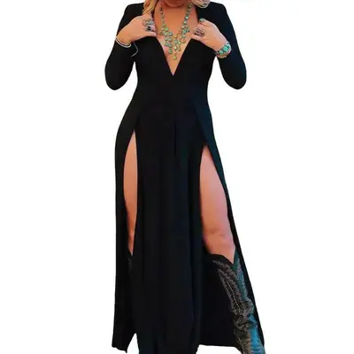 Black V Slit in Side If Dress - TikTok Shop