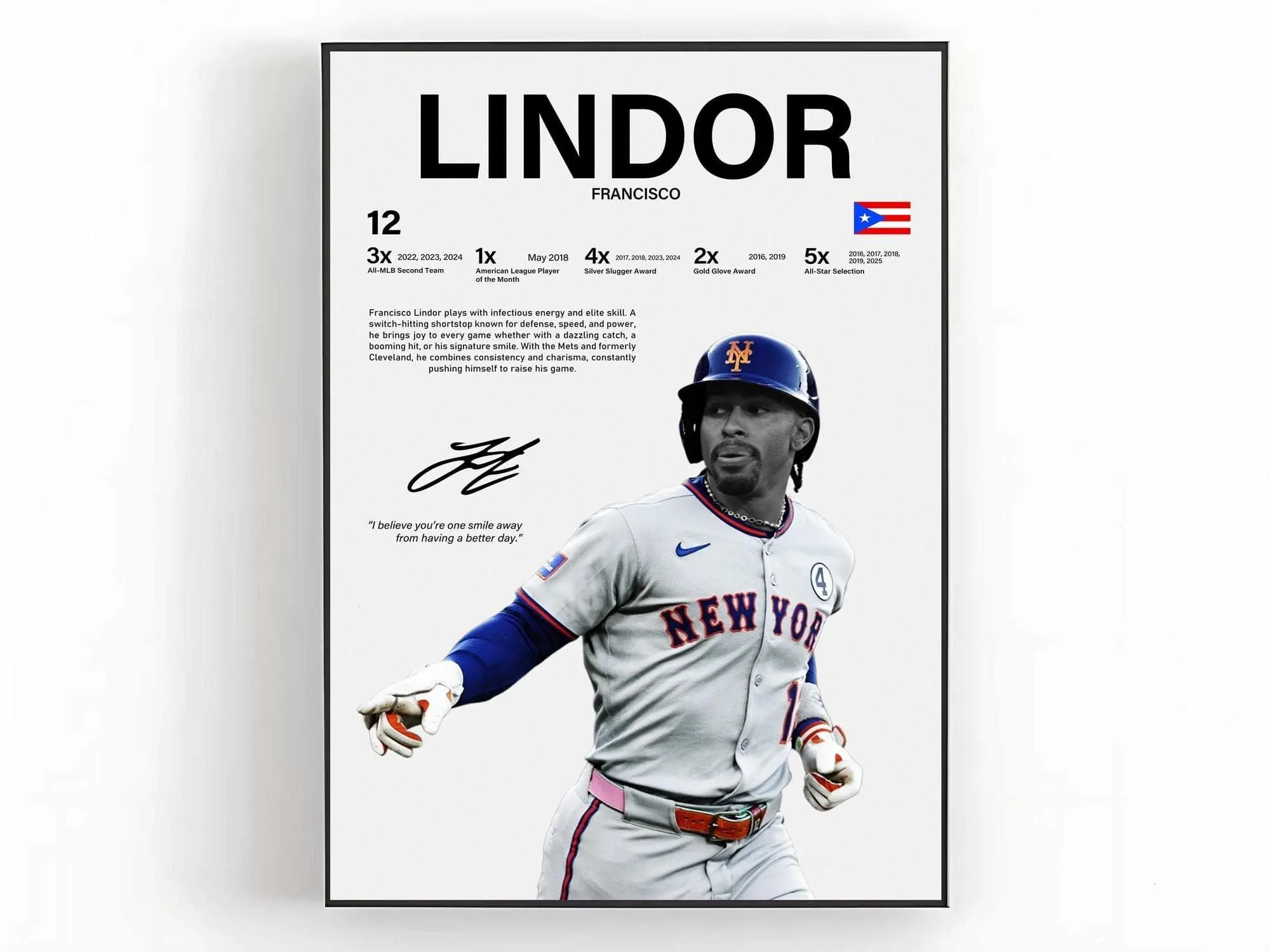 Francisco Lindor Poster,Sports Room Decor Fan Gift( Unframed - Print Only )