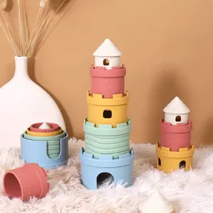 New baby educational toys for early childhood development, color recognition silicone stacking toys, number building block set toys
