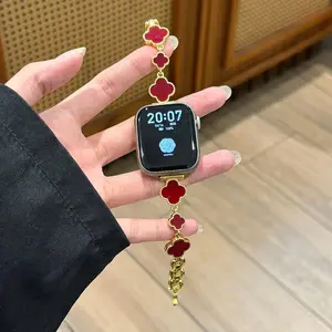 Four-leaf Clover Luxury Stainless Steel iWatch Band for Apple watch Ultra Series 11 10 9 8 7 5 4 3 6 SE 45mm 41mm 40mm 44mm Diamond iWatch Strap