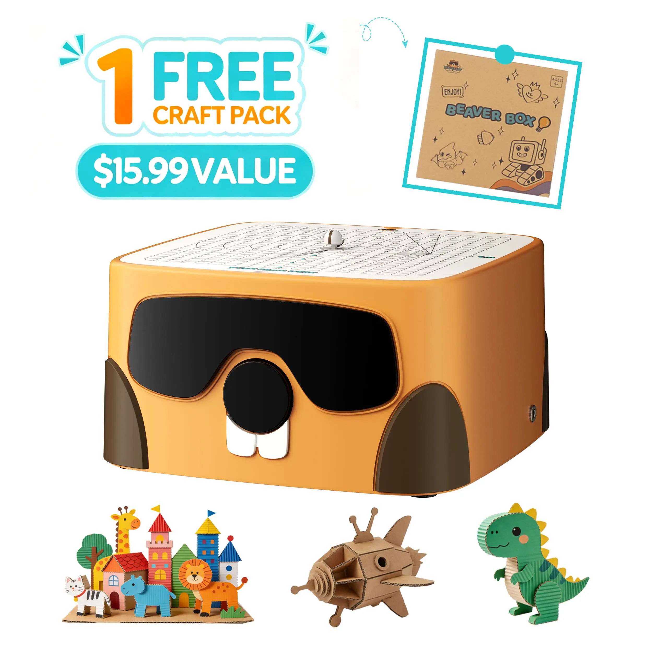 Safe Cardboard Cutter for Kids - Cardboard Construction, Art for Kids, STEAM Fun Educational Toy (Ages 3+), Upcycled Cutting Tool for Family Projects, Includes 1 Bonus 3D Paper Puzzle DIY Craft Kits, Craft Ideas, C1