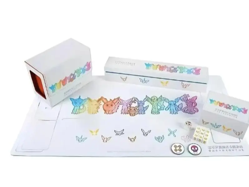 Pokemon Chinese Exclusive Eeveelutions Eevee Playmat Set with Storage Case Deck Box Status Coins & Damage Counters for TCG Enthusiasts