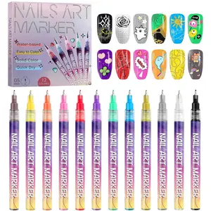 12 Color Nail Art Pens Set, Nail Art Markers Polish Pens Nail Point Graffiti Dotting Pen Drawing Painting Liner Brush for DIY Nail Art Beauty Adorn Manicure Tools