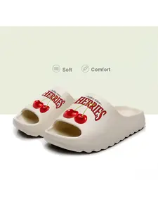 1 pair of women's cute cherry print coconut slippers - non-slip thick-soled sandals for indoor and outdoor use - comfortable and portable with cherry pattern - Valentine's Day gift (cherry style) women's shoes