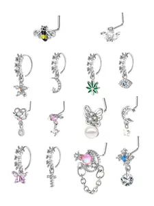 Women's Stainless Steel Nose Rings Set, Nose Piercing Jewelry, Body Piercings, Artificial Zircon Flower Design Jewelry, Elegant All-Season Accessory for Women & Girls