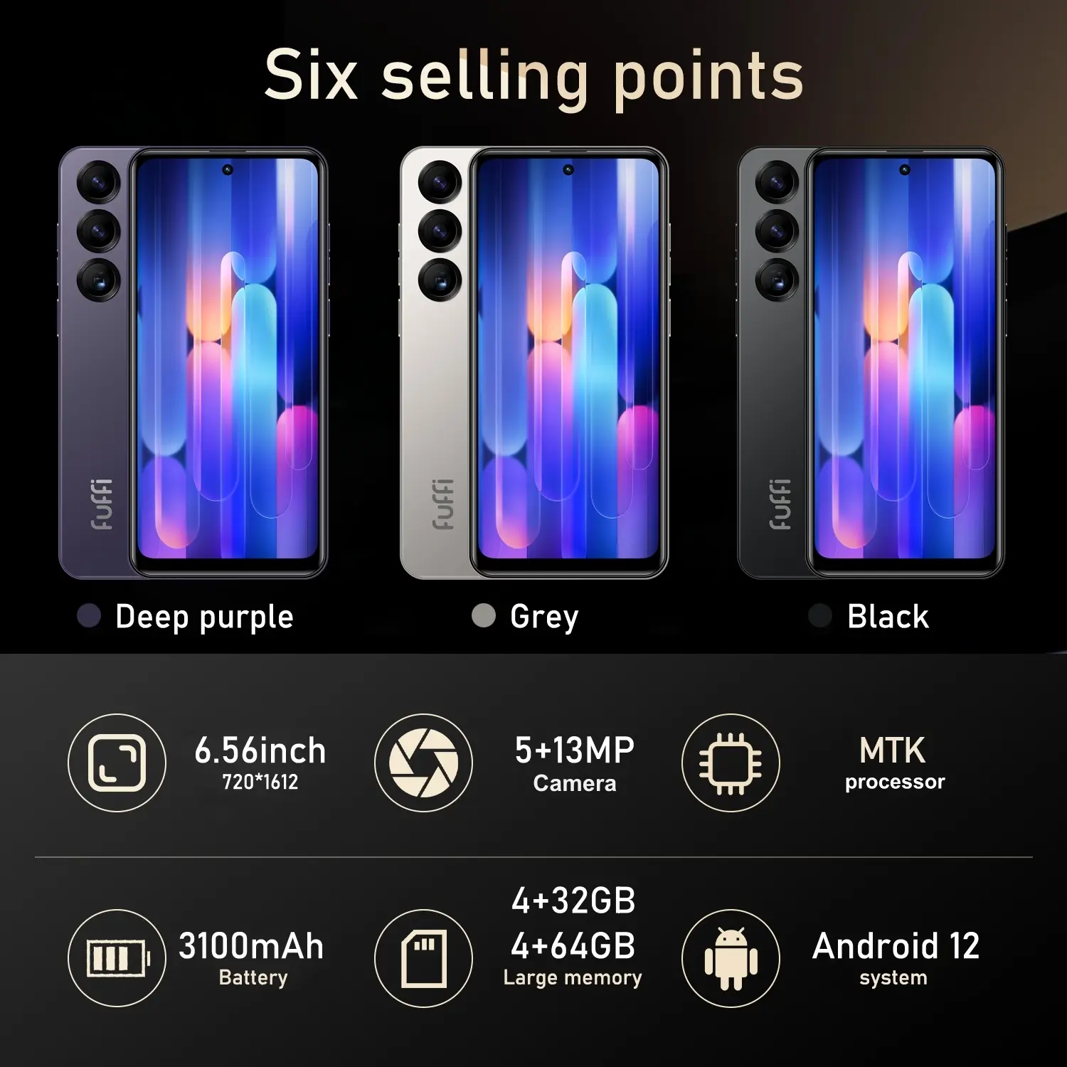 Fuffi 4G Smartphone, Dual SIM Android Mobile Phone, Dual Card