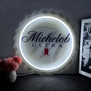 Beer Bottle Cap LED Neon Sign, 13.39"x13.39" Acrylic & LED Wall Light, USB Powered Bar Decor for Home, Man Cave, Pub, Party