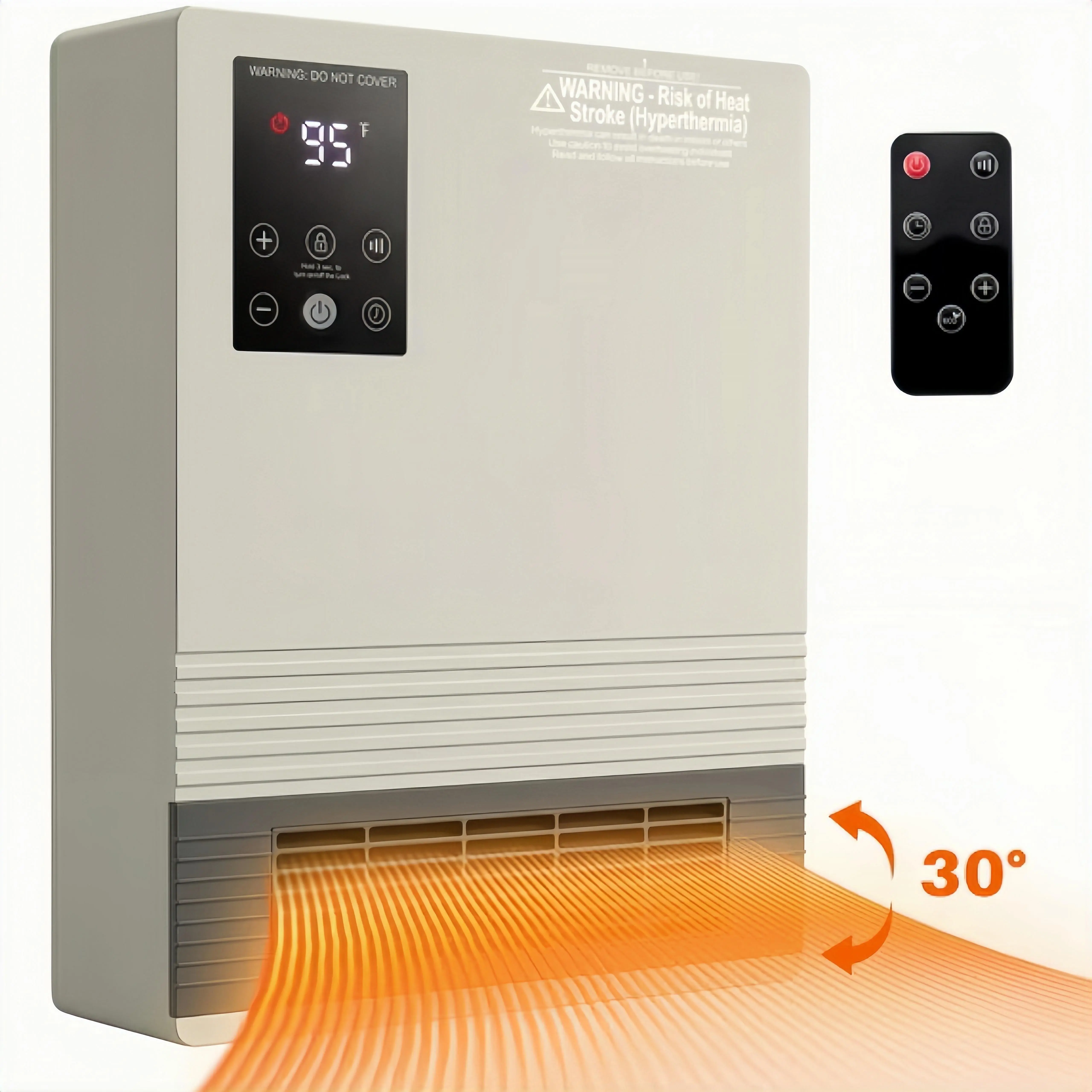 Wall Heater with Touchscreen & Remote Control – Space-Saving Electric Heater with Adjustable Thermostat, 15-Hour Timer & Dual Heat Settings