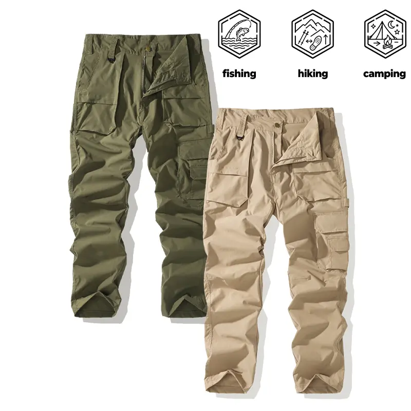 2 Pack Men's Tactical Cargo Pants Multi Utility Pockets Durable Outdoor Pants for Fishing Hiking Camping Work Casual Wear