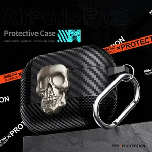 Skull Lock Clip Anti-Drop Apple AirPods 4th Gen Case, Noise Canceling Soft Shell Compatible with AirPods Pro 2 and Galaxy Buds 3/3 Pro, Luxury Unisex Design for Shock Protection