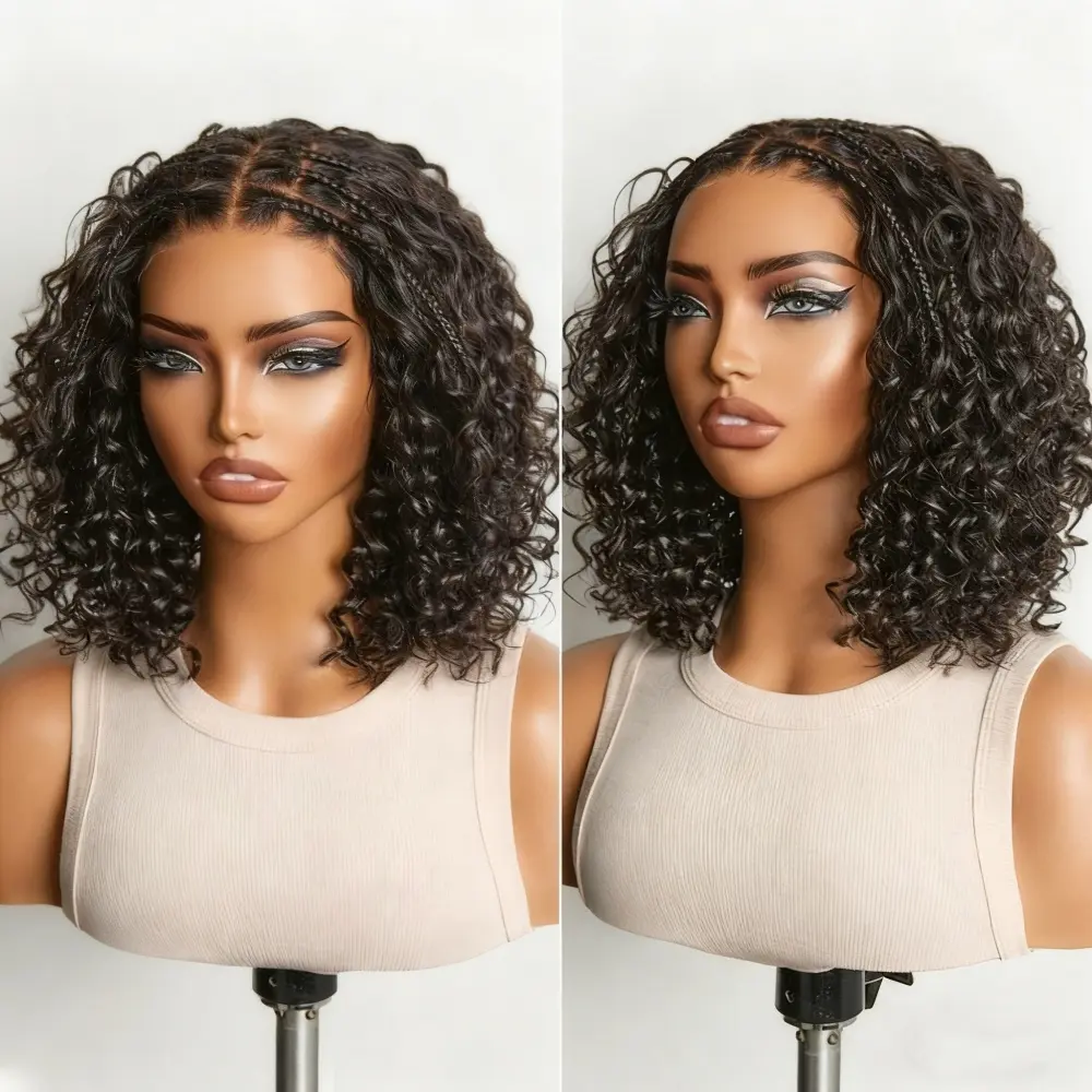 Flash Sales Boho Braided Deep Curly 5x5 Closure Lace With Braided Bob Human Hair Wigs Curly Deep Wave Glueless Plucked Lace Short Wig Ready To Go Ombre Brown Highlight