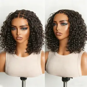Flash Sales Boho Braided Deep Curly 5x5 Closure Lace With Braided Bob Human Hair Wigs Curly Deep Wave Glueless Pre Cut Plucked Lace Short Wig Ready To Go Ombre Brown Highlight