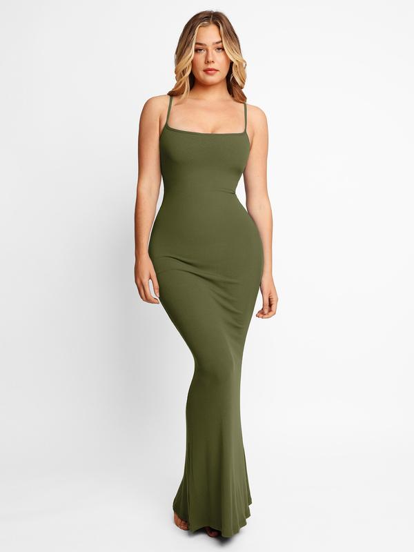 Popilush  Sexy Bodycon Dress Spaghetti Strap Shapewear Tummy Control Soft Fabric Maxi Midi Min Fit Ribbed