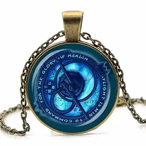 Trollhunters Amulet Necklace Blue Crystal Pendant Vintage Bronze Chain Fantasy Troll Hunters Necklace Jewelry Gift Unisex