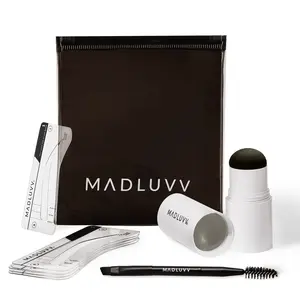 MADLUVV Eyebrow Stencil Kit (Light Grey) - Easy-to-Use, Natural Look, 9 Popular Shapes - Includes Stamp, Stencils, Mini Brow Brush, and Travel Bag