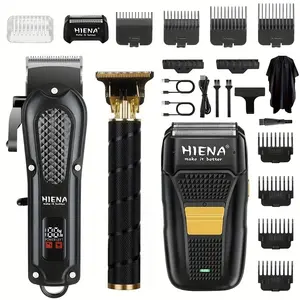 Hiena Professional Hair Trimmer Set, USB Charging, Electric Razor, T-Head Clipper, 8 Guide Combs, 3 Data Cables, Men's Gift
