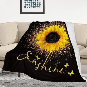 Sunflower Print Cozy Blanket, 1 Count SoftComfortable Warm Napping Throw, SleepingBedding Supplies for Home Office Travel