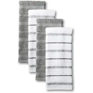 Kitchen Towel 4-Pack Set Grey/White 16"x26" Highly Absorbent Cotton Towels for Kitchen & Bathroom Use