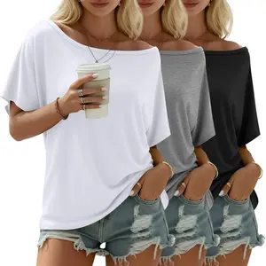 3 Pack Women's off The Shoulder Shirts Loose Fit Flowy Tops Short Sleeve Casual Summer Tshirt Workout Tunic