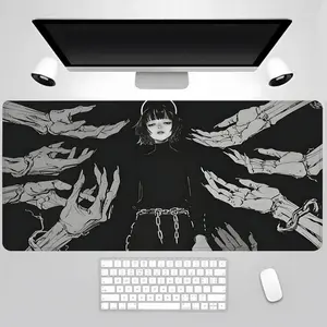 Gothic Girl Pattern Mouse Pad, Large Mouse Pad with Non-Slip Rubber Base, Stitched Edge Desk Mat for Fantasy Horror Gaming Keyboard Mousepad