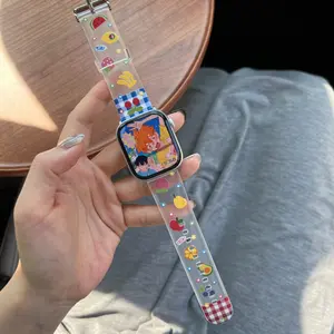 Summer Dopamine Cute Fruit Grid Transparent Fashion Adjustable Watch Band, Suitable for Apple Watch S11/s10/9/8/7/6/5/4/3, Daily Wear
